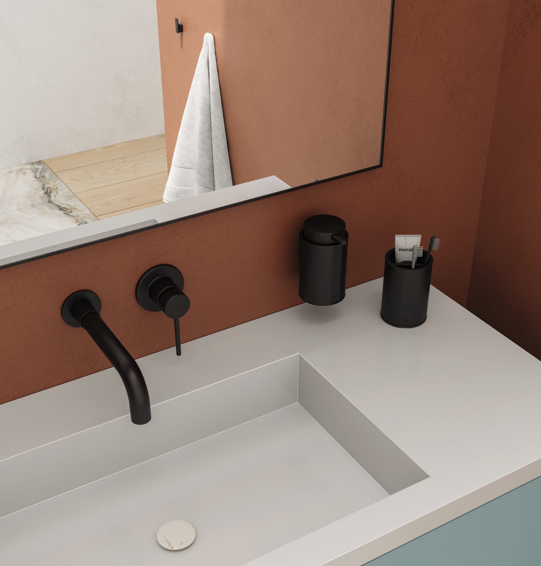 reframe soap dispenser_tooth brush holder black_warm blush